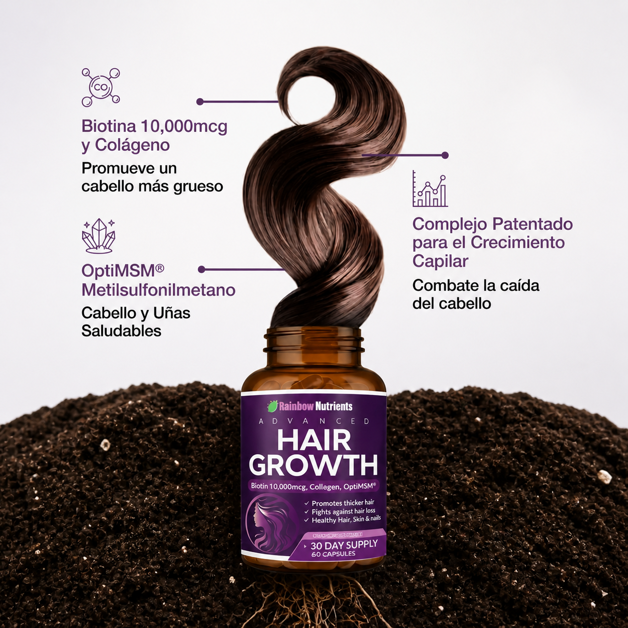 TRATAMIENTO PARA EL CRECIMIIENTO DEL CABELLO Y PREVENCION DE LA CAÍDA - HAIR GROWTH + 144 PARCHES ELIMINA VERRUGAS (GRATIS)