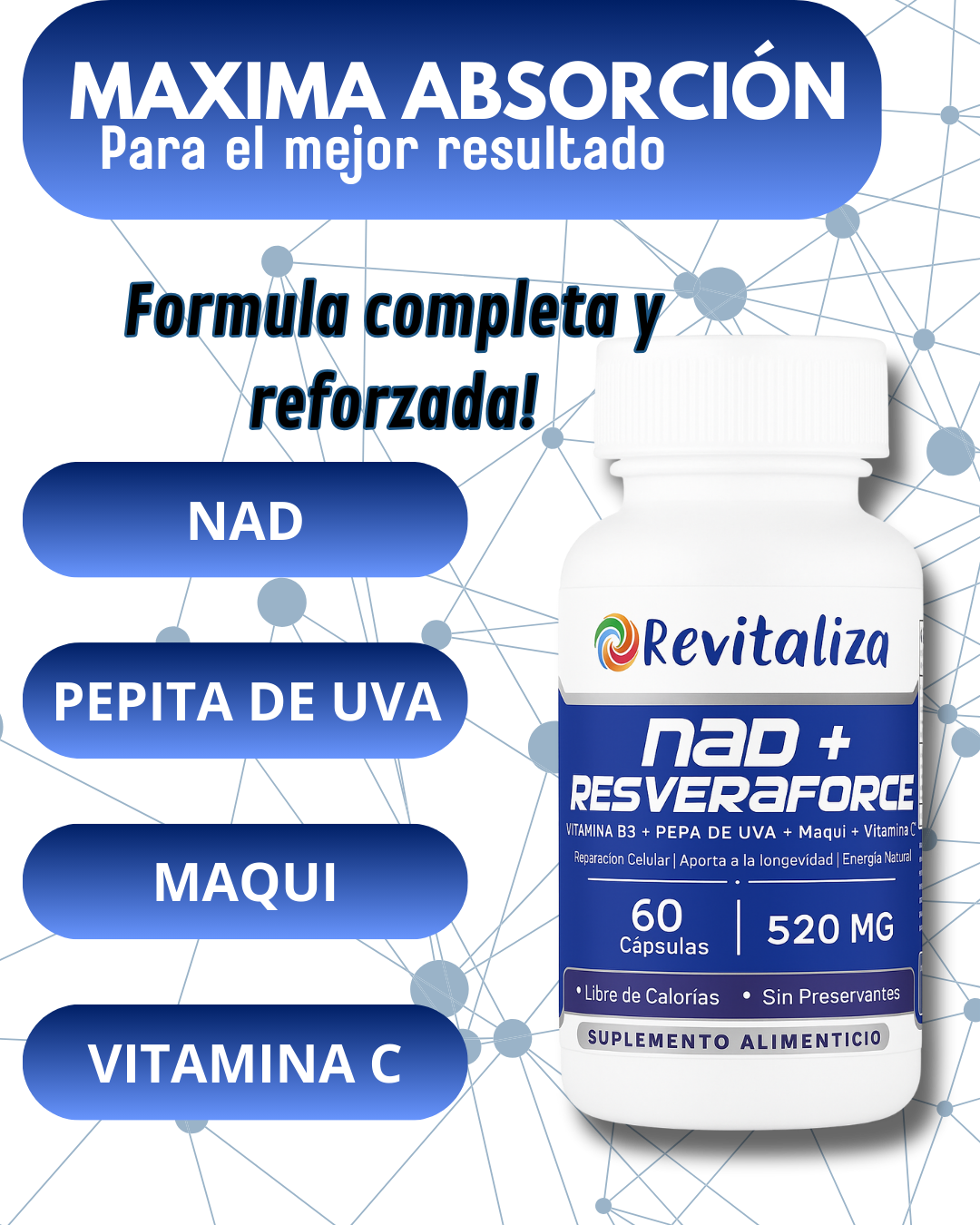 NAD + RESVERAFORCE (Maqui, Pepita de Uva y Vitamina C)