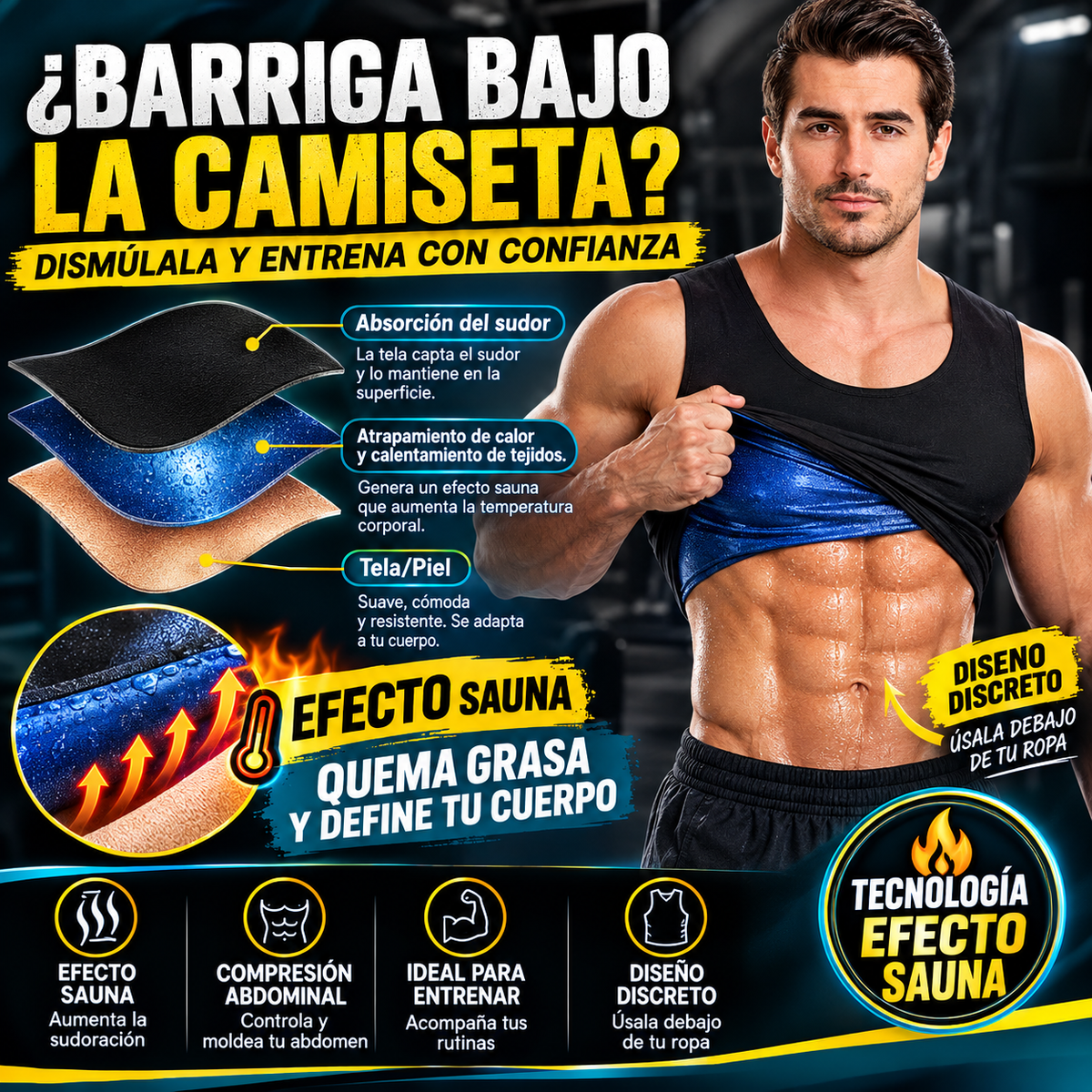 Pack Chaleco efecto Sauna para Hombre + 02 Ejercitador de Dedos (REGALO)
