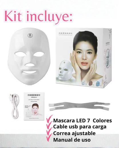 💎 Máscara LED Facial - 7 colores💎  Rejuvenecimiento y Reparación de la Piel con Tecnología de Luz🌟